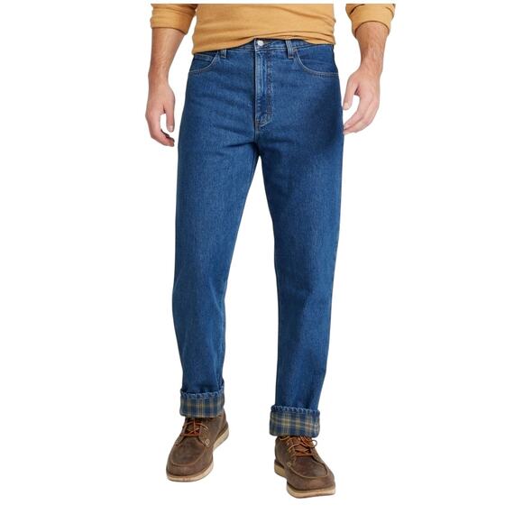 L.L. Bean Double L Plaid Flannel Lined Jeans Natural Fit Medium Wash Blue 35x30 - Picture 3 of 16